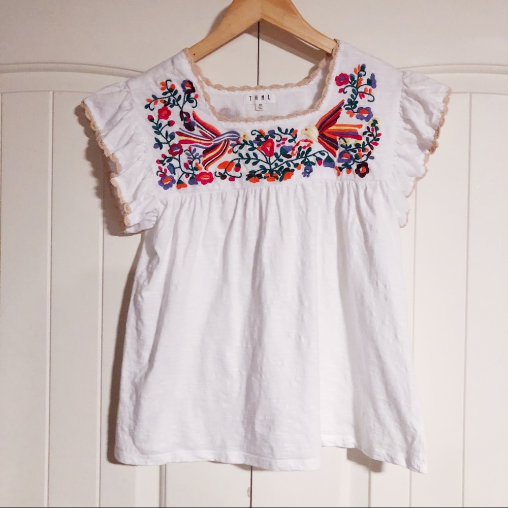 THML white embroidered top XS